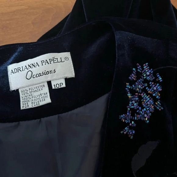 Vintage Adrianna Papell Occasions Gown & Bolero Matching Set Navy Velour 10P - Picture 9 of 9